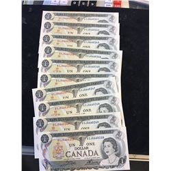 1973 BANK OF CANADA $1 NOTES! 10 IN SEQUENCE!