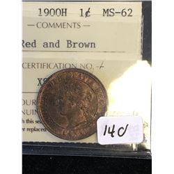 1900H CANADA LARGE CENT! ICCS GRADED MS-62