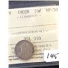 Image 1 : 1902H CANADA 10 CENTS! ICCS GRADED VF-30!