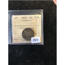 1902H CANADA 25 CENTS! ICCS GRADED F-15