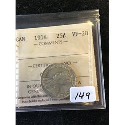 1914 CANADA 25 CENTS! ICCS GRADED VF-20