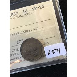 1857 USA FLYING EAGLE ONE CENT! ICCS GRADED VF-20!