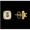 Image 2 : 1.25 ctw Tanzanite and Diamond Earrings - 18KT Yellow Gold