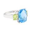 Image 1 : 10.16 ctw Blue Topaz and Peridot Ring - 14KT White Gold