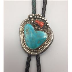 Vintage Bolo, Nice Turquoise and Coral
