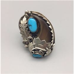 Vintage Turquoise and Bear Claw Ring