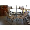 Image 2 : ROUND GLASSTOP PATIO TABLE WITH 4 FOLDING CHAIRS