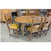 Image 1 : CARVED ANTIQUE CRANK DINGING TABLE W/ CRANK AND 2 LEAFS W/ 6 CHAIRS
