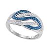 0.25 CTW Blue Color Diamond Woven Crossover Ring 10KT White Gold - REF-28Y4X