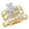 Image 1 : 0.10 CTW His & Hers Diamond Cluster Matching Bridal Ring 10KT Yellow Gold - REF-30W2K