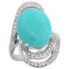 Natural 11.2 ctw turquoise & Diamond Engagement Ring 14K White Gold - REF-124V5F