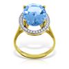 Genuine 7.58 ctw Blue Topaz & Diamond Ring Jewelry 14KT Yellow Gold - REF-85A2K