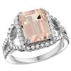 Natural 3.58 ctw morganite & Diamond Engagement Ring 14K White Gold - REF-130F2N