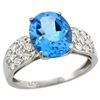 Natural 2.75 ctw swiss-blue-topaz & Diamond Engagement Ring 14K White Gold - REF-58X4A
