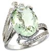 Natural 5.76 ctw green-amethyst & Diamond Engagement Ring 14K White Gold - REF-92N7G