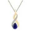 1.8 CTW Pear Created Blue Sapphire Solitaire Diamond Pendant 10KT Yellow Gold - REF-14Y9X