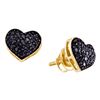 0.40 CTW Black Color Diamond Pave Stud Heart Earrings 14k Yellow Gold - REF-22W4K
