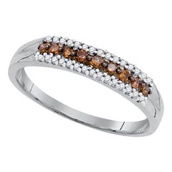 0.20 CTW Cognac-brown Color Diamond Ring 10KT White Gold - REF-14H9M