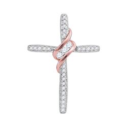 0.20 CTW 3-Stone Diamond Cross Pendant 10KT Two-tone Gold - REF-14K9W