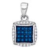 0.25 CTW Blue Color Diamond Square Pendant 10KT White Gold - REF-13K4W