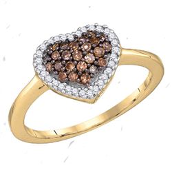 0.33 CTW Cognac-brown Color Diamond Heart Love Ring 10KT Yellow Gold - REF-19W4K