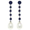 Genuine 10 ctw Sapphire & Pearl Earrings Jewelry 14KT White Gold - REF-37R8P