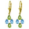 Genuine 4.5 ctw Blue Topaz & Peridot Earrings Jewelry 14KT Yellow Gold - REF-41X2M