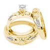 Image 1 : 0.14 CTW His & Hers Diamond Claddagh Matching Bridal Ring 14KT Yellow Gold - REF-57F2N