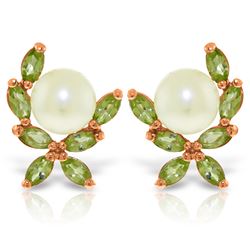 Genuine 3.25 ctw Pearl & Peridot Earrings Jewelry 14KT Rose Gold - REF-30N2R