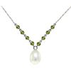 Genuine 5 ctw Pearl & Peridot Necklace Jewelry 14KT White Gold - REF-25W4Y
