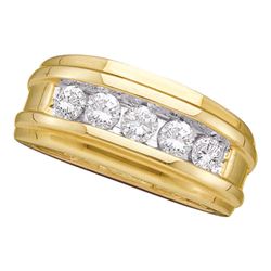 0.50 CTW Mens Diamond Ridged Wedding Ring 14KT Yellow Gold - REF-82W4K