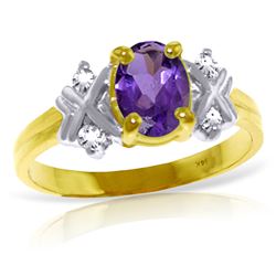 Genuine 0.97 ctw Amethyst & Diamond Ring Jewelry 14KT Yellow Gold - REF-59T2A
