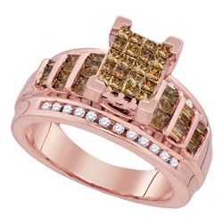 0.99 CTW Princess Cognac-brown Color Diamond Bridal Ring 10KT Rose Gold - REF-67F4N