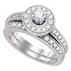 1 CTW Diamond Halo Bridal Engagement Ring 14KT White Gold - REF-104F9N