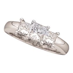 0.81 CTW Princess Diamond 3-stone Bridal Engagement Ring 14KT White Gold - REF-97N4F