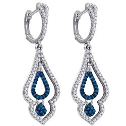0.50 CTW Blue Color Diamond Spade Dangle Earrings 10KT White Gold - REF-41X9Y