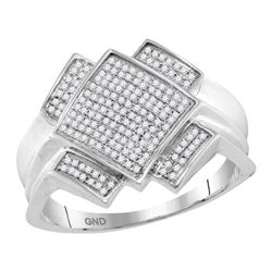 0.36 CTW Mens Pave-set Diamond Diagonal Square Cluster Ring 10KT White Gold - REF-44H9M