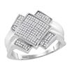 Image 1 : 0.36 CTW Mens Pave-set Diamond Diagonal Square Cluster Ring 10KT White Gold - REF-44H9M