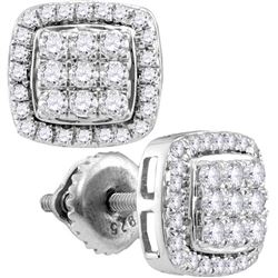 0.95 CTW Diamond Square Cluster Screwback Earrings 10KT White Gold - REF-59W9K