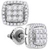 Image 1 : 0.95 CTW Diamond Square Cluster Screwback Earrings 10KT White Gold - REF-59W9K