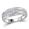 Image 1 : 0.50 CTW Mens Princess Diamond Single Row Wedding Ring 10KT White Gold - REF-41M3H