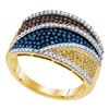 Image 1 : 0.75 CTW Multicolor Diamond Fashion Ring 10KT Yellow Gold - REF-75M2H