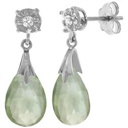 Genuine 6.06 ctw Green Amethyst & Diamond Earrings Jewelry 14KT White Gold - REF-37T4A