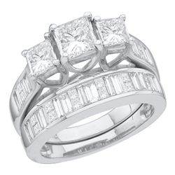 2.54 CTW Princess 3-Stone Diamond Bridal Engagement Ring 14KT White Gold - REF-524K9W