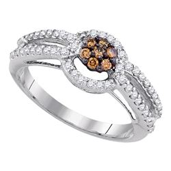 0.50 CTW Brown Color Diamond Cluster Bridal Engagement Ring 10KT White Gold - REF-40K4W