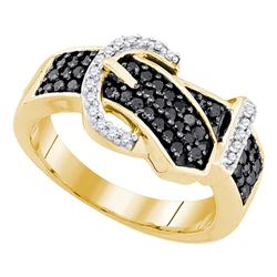 0.50 CTW Black Color Diamond Belt Buckle Ring 10KT Yellow Gold - REF-30Y2X