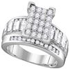 Image 1 : 1 CTW Diamond Rectangle Cluster Bridal Engagement Ring 10KT White Gold - REF-70Y4X