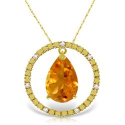 Genuine 6.6 ctw Citrine & Diamond Necklace Jewelry 14KT Yellow Gold - REF-52W9Y