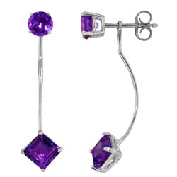 Genuine 4.15 ctw Amethyst Earrings Jewelry 14KT White Gold - REF-32H2X