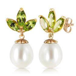 Genuine 9.5 ctw Peridot & Pearl Earrings Jewelry 14KT Yellow Gold - REF-31H2X